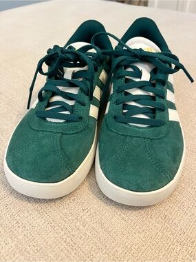 Kids Green Suede Casual Sneakers with White Stripes